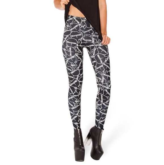 Blackmilk Pants - Blackmilk Sticker Print HWMF Black & White Logo High Waist Leggings Size Large